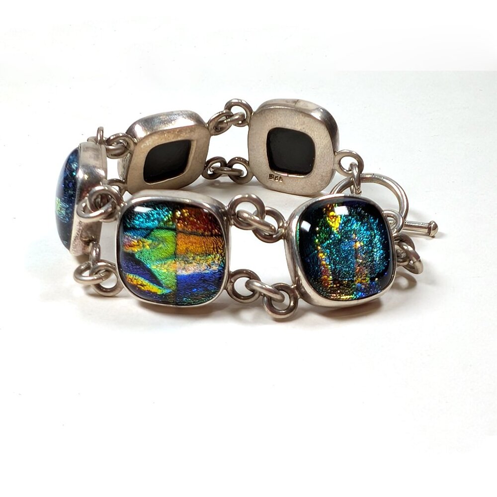 Dichroic Glass Bracelet 925 Sterling Silver